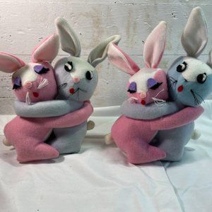 Pair of Knickerbocker Embraceables Pink and Blue Hugging Bunnies Vintage Rabbit
